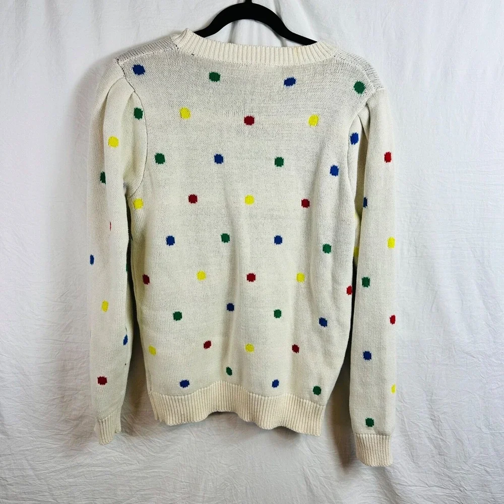 Storia Pullover Crewneck Sweater Size Large White Polka Dots Colorful‎ Warm